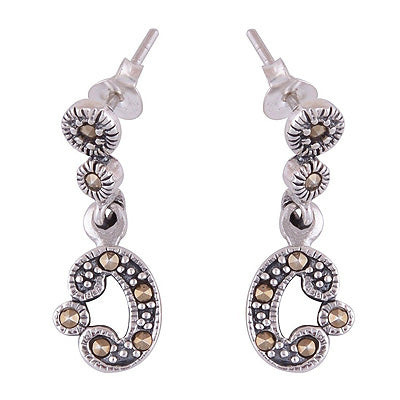 Minimal Rawa Work Between Marcasite Round Shape 925 Sterling Solid Silver Dangle Earrings - R2200022-2