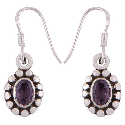 Beautiful Rawa Work at Bottom Amethyst Oval Shape 925 Sterling Solid Silver Dangle Earrings - R2200022-7