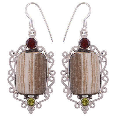 Gorgeous Handwork Around Agate,Garnet,Peridot Round,Rectangle Shape 925 Sterling Solid Silver Dangle Earrings - R2200023-14