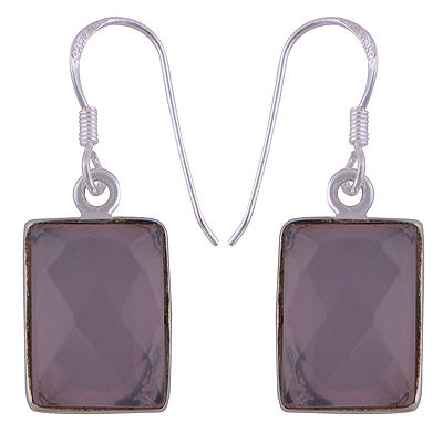 Appealing Gemstone Rose Quartz Rectangle Shape 925 Sterling Solid Silver Dangle Earrings - R2200023-3