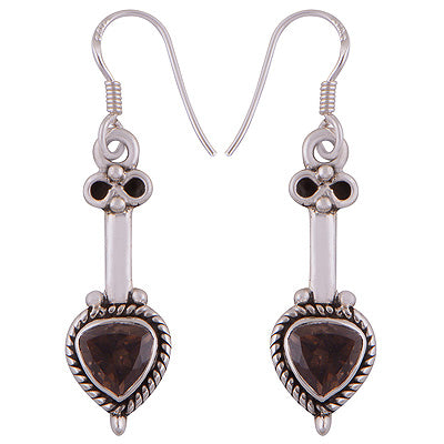 Beautiful Handcrafted Work Around Smoky Topaz Trillion Shape 925 Sterling Solid Silver Dangle Earrings - R2200023-9
