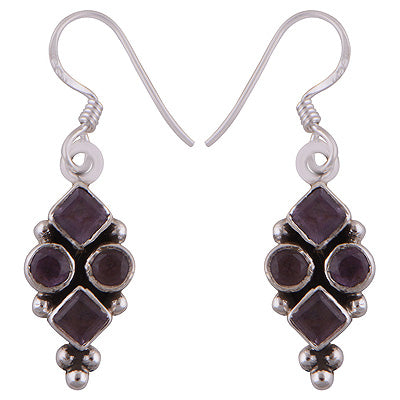 Beautiful Handmade Rawa Work Around Amethyst Pear,Rhombus Shape 925 Sterling Solid Silver Dangle Earrings - R2200024-17