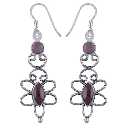 Beautiful Textured Wire Work Around Amethyst,Garnet Round,Marquise Shape 925 Sterling Solid Silver Dangle Earrings - R2200024-18