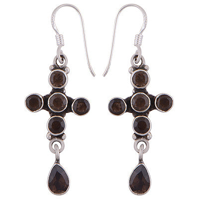 Beautiful Handcrafted Smoky Topaz Pear,Round Shape 925 Sterling Solid Silver Dangle Earrings - R2200024-22