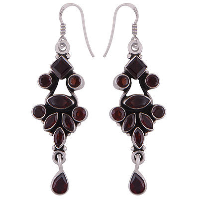 Gorgeous Handcrafted Multiple Gemstone Garnet Irregular Shape 925 Sterling Solid Silver Dangle Earrings - R2200024-25