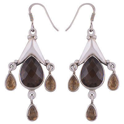 Gorgeous Hanging Gemstones Citrine,Smoky Topaz Pear Shape 925 Sterling Solid Silver Dangle Earrings - R2200024-31
