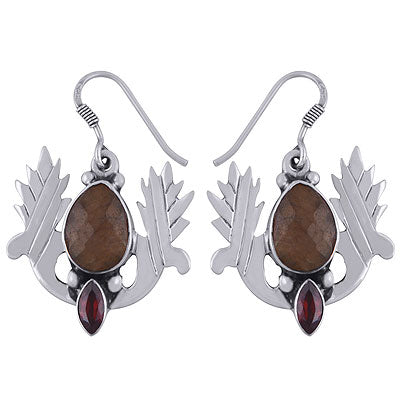 Gorgeous Handcrafted Work Around Garnet,Golden Rutile Pear,Marquise Shape 925 Sterling Solid Silver Dangle Earrings - R2200024-32