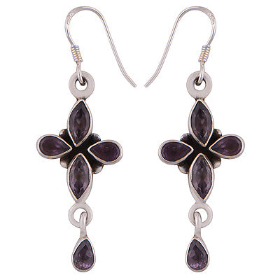 Gorgeous Flower Loaded with Gemstone Amethyst Pear,Marquise Shape 925 Sterling Solid Silver Dangle Earrings - R2200025-11