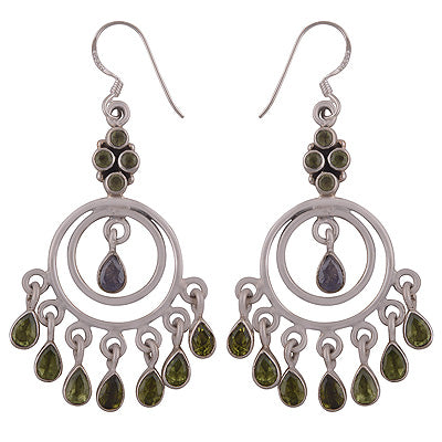 Stunning Chandelier Inspired Peridot,Iolite Pear,Round Shape 925 Sterling Solid Silver Dangle Earrings - R2200025-19