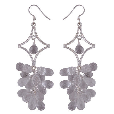 Beautiful Cluster of Genstone Crystal Drop Shape 925 Sterling Solid Silver Dangle Earrings - R2200026-12