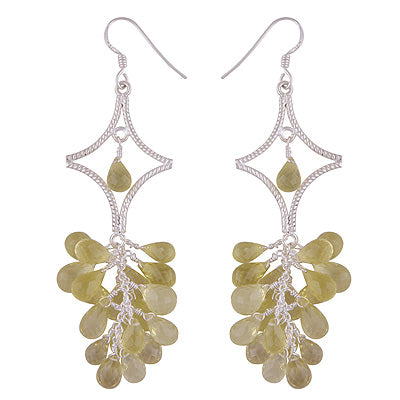 Beautiful Cluster of Genstone Lemon Topaz Drop Shape 925 Sterling Solid Silver Dangle Earrings - R2200026-3