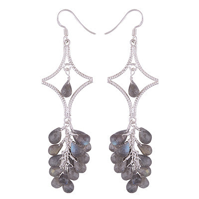 Beautiful Cluster of Genstone Labradorite Drop Shape 925 Sterling Solid Silver Dangle Earrings - R2200026-6