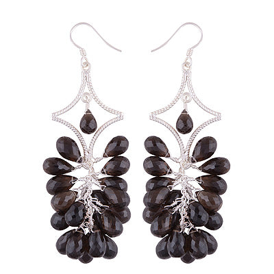 Beautiful Cluster of Genstone Smoky Topaz Drop Shape 925 Sterling Solid Silver Dangle Earrings - R2200026-9