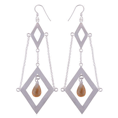 Beautiful Chandelier Designed Around Citrine Drop Shape 925 Sterling Solid Silver Dangle Earrings - R2200027-1