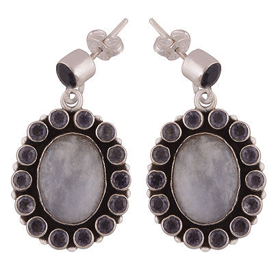 Alluring Loaded with multiple Gemstone Around Amethyst,Rainbow Moonstone,Iolite Round,Oval Shape 925 Sterling Solid Silver Stud Earrings - R2200028-10