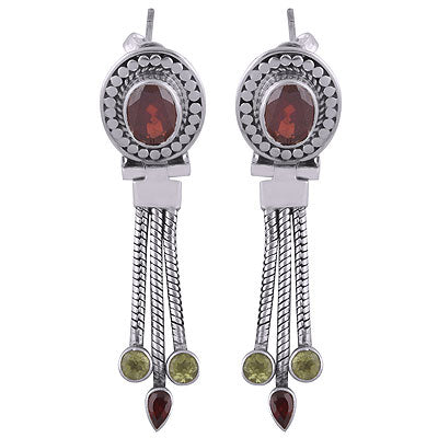 Gorgeous Gemstone with Hanging twisted wire & Gemstone Garnet,Peridot Multi Shapes 925 Sterling Solid Silver Stud Earrings - R2200028-15