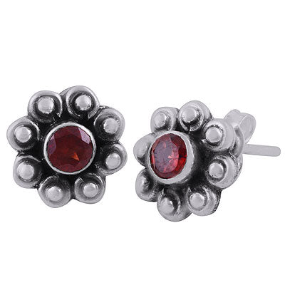 Gorgeous Rawa Work Around Garnet Round Shape 925 Sterling Solid Silver Stud Earrings - R2200028-19