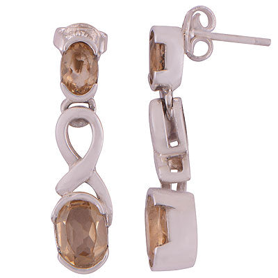 Beautifully Connected Two Gemstones Citrine Oval Shape 925 Sterling Solid Silver Stud Earrings - R2200028-25