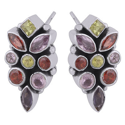 Gorgeous Loaded with Multicoloured Gemstone Amethyst,Garnet,Peridot,Iolite Multi Shapes 925 Sterling Solid Silver Stud Earrings - R2200028-5