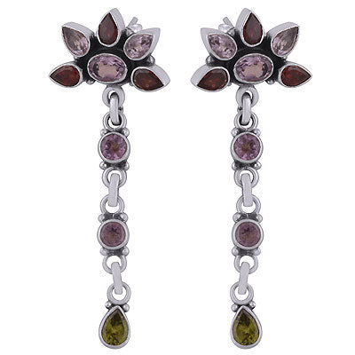 Beautiful loaded with Gemstone Amethyst,Garnet,Peridot Multi Shapes 925 Sterling Solid Silver Stud Earrings - R2200028-8