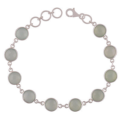Beautiful Multiple Stone Aqua Chalcedony Round Shape 925 Sterling Solid Silver Bracelet - main product photo (R2300149-32)