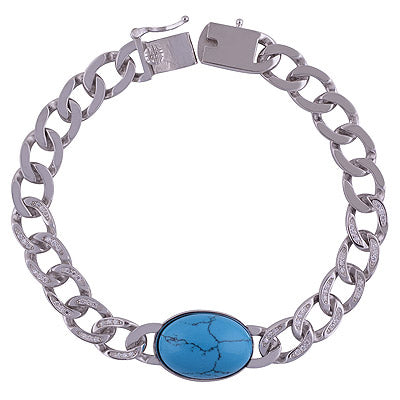 925 STERLING SILVER WHITE CUBIC ZIRCONIA,TURQUOISE BRACELET - R2300347-18