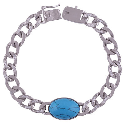 925 STERLING SILVER WHITE CUBIC ZIRCONIA,TURQUOISE BRACELET - R2300347-24