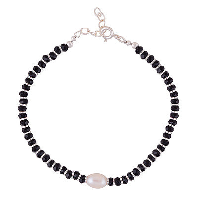 Beautiful Pearl Charm with Gemstone Beads Black Onyx Egg & Round Shape 925 Sterling Solid Silver Bracelets - R2300474-3