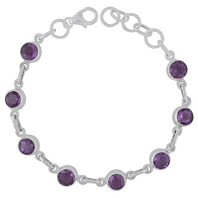 Gorgeous Multiple Gemstone Seated Around Amethyst Round Shape 925 Sterling Solid Silver Bracelet - R2300482-1