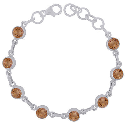 Gorgeous Multiple Gemstone Seated Around Citrine Round Shape 925 Sterling Solid Silver Bracelet - R2300482-4