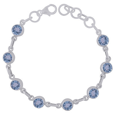 Gorgeous Multiple Gemstone Seated Around Blue Topaz Round Shape 925 Sterling Solid Silver Bracelet - R2300482-7