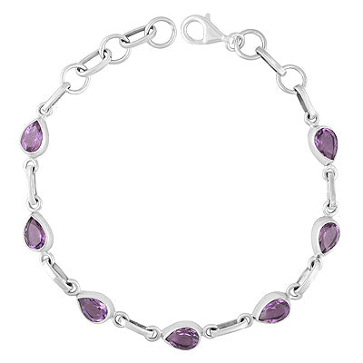 Beautiful Multiple Gemstone Seated Around Amethyst Pear Shape 925 Sterling Solid Silver Bracelet - R2300483-1