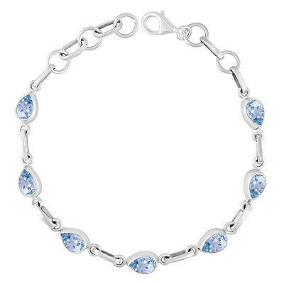 Beautiful Multiple Gemstone Seated Around Blue Topaz Pear Shape 925 Sterling Solid Silver Bracelet - R2300483-10