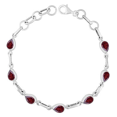 Beautiful Multiple Gemstone Seated Around Garnet Pear Shape 925 Sterling Solid Silver Bracelet - R2300483-2