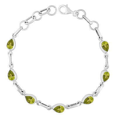 Beautiful Multiple Gemstone Seated Around Peridot Pear Shape 925 Sterling Solid Silver Bracelet - R2300483-3