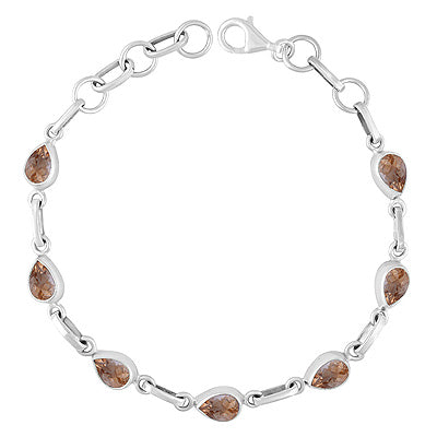 Beautiful Multiple Gemstone Seated Around Citrine Pear Shape 925 Sterling Solid Silver Bracelet - R2300483-4