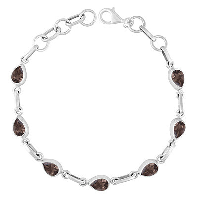 Beautiful Multiple Gemstone Seated Around Smoky Topaz Pear Shape 925 Sterling Solid Silver Bracelet - R2300483-7