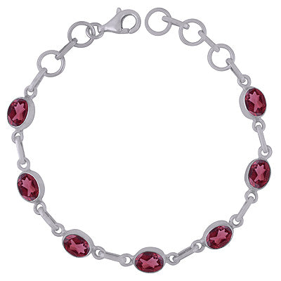 Stunning Multiple Gemstone Seated Around Garnet Oval Shape 925 Sterling Solid Silver Bracelet - R2300484-2