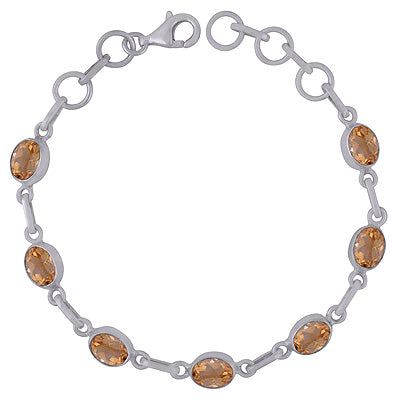 Stunning Multiple Gemstone Seated Around Citrine Oval Shape 925 Sterling Solid Silver Bracelet - R2300484-4