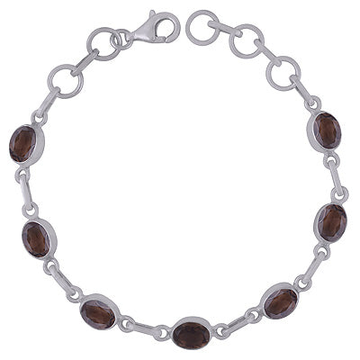 Stunning Multiple Gemstone Seated Around Smoky Topaz Oval Shape 925 Sterling Solid Silver Bracelet - R2300484-8