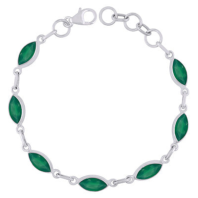 Beautiful Multiple Gemstone Seated Green Onyx Marquise Shape 925 Sterling Solid Silver Bracelet - R2300487-11