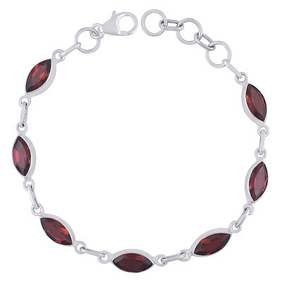 Beautiful Multiple Gemstone Seated Garnet Marquise Shape 925 Sterling Solid Silver Bracelet - R2300487-2