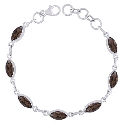 Beautiful Multiple Gemstone Seated Smoky Topaz Marquise Shape 925 Sterling Solid Silver Bracelet - R2300487-8