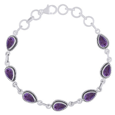 Authentic Wire Work Around Seven Stone Amethyst Pear Shape 925 Sterling Solid Silver Bracelet - R2300488-1