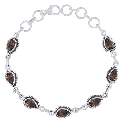 Authentic Wire Work Around Seven Stone Smoky Topaz Pear Shape 925 Sterling Solid Silver Bracelet - R2300488-7