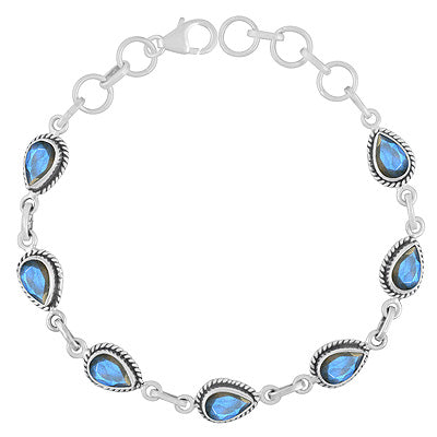 Authentic Wire Work Around Seven Stone Labradorite Pear Shape 925 Sterling Solid Silver Bracelet - R2300488-9