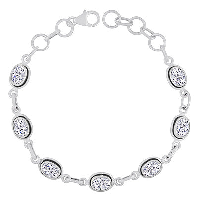 Beautiful Wire Work Around White Cubic Zirconia Oval Shape 925 Sterling Solid Silver Bracelet - R2300489-5