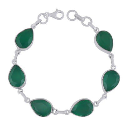 Gorgeous Multiple Gemstone Around Green Onyx Pear Shape 925 Sterling Solid Silver Bracelet - R2300490-10