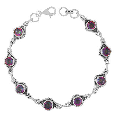 Stunning Handcrafted Oxidised Work Around Mystic Topaz Round Shape 925 Sterling Solid Silver Bracelets - R2300492-1