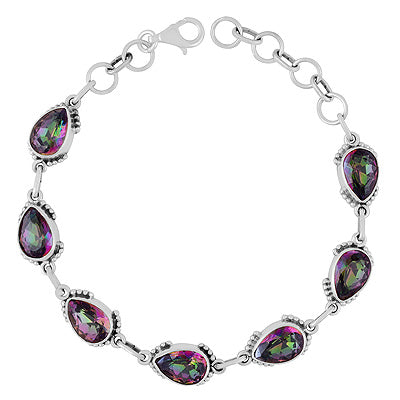 Beautiful Rawa Work Around Gemstone Mystic Topaz Pear Shape 925 Sterling Solid Silver Bracelets - R2300493-1
